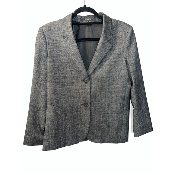 Theory Wool Blazer‎ Women's Size 12 Black & White Wool 2 Button Jacket - Picture 1 of 10